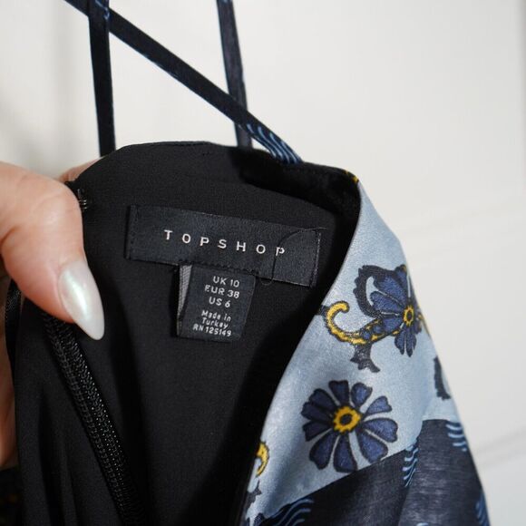 Topshop Godet Mixed Print Midi Bohemian Slip Floral Strappy Dress Size 6 - Picture 5 of 9